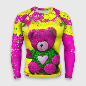 Мужской рашгард 3D с принтом Розовый мишка в вязаном свитере ,  |  | Тематика изображения на принте: 