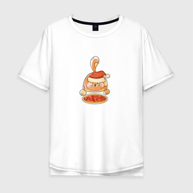 Мужская футболка хлопок Oversize с принтом Рыжий кот с пиццей в Екатеринбурге, 100% хлопок | свободный крой, круглый ворот, “спинка” длиннее передней части | Тематика изображения на принте: 