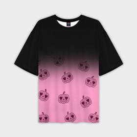 Мужская футболка oversize 3D с принтом Черно розовый градиент и хэллоуинские тыквы паттерн в Екатеринбурге,  |  | Тематика изображения на принте: 