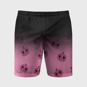 Мужские шорты спортивные с принтом Черно розовый градиент и хэллоуинские тыквы паттерн ,  |  | 