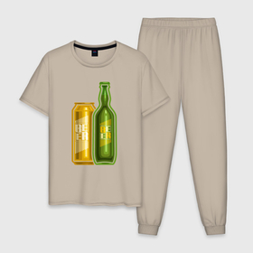 Мужская пижама хлопок с принтом Double beer в Курске, 100% хлопок | брюки и футболка прямого кроя, без карманов, на брюках мягкая резинка на поясе и по низу штанин
 | 