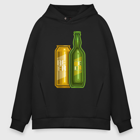 Мужское худи Oversize хлопок с принтом Double beer в Курске, френч-терри — 70% хлопок, 30% полиэстер. Мягкий теплый начес внутри —100% хлопок | боковые карманы, эластичные манжеты и нижняя кромка, капюшон на магнитной кнопке | 