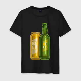Мужская футболка хлопок с принтом Double beer в Петрозаводске, 100% хлопок | прямой крой, круглый вырез горловины, длина до линии бедер, слегка спущенное плечо. | 