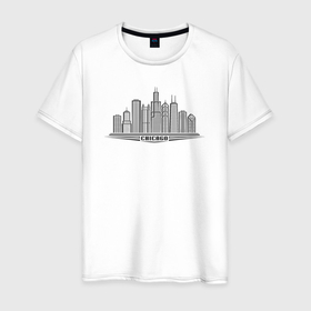 Мужская футболка хлопок с принтом USA Chicago в Кировске, 100% хлопок | прямой крой, круглый вырез горловины, длина до линии бедер, слегка спущенное плечо. | 