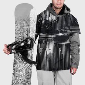 Накидка на куртку 3D с принтом Белые полосы на чёрном фоне киберпанк в Тюмени, 100% полиэстер |  | Тематика изображения на принте: 