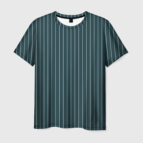 Мужская футболка 3D с принтом Зеленовато синий в полоску в Санкт-Петербурге, 100% полиэфир | прямой крой, круглый вырез горловины, длина до линии бедер | 