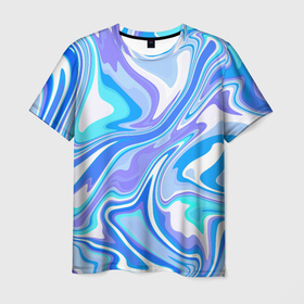 Мужская футболка 3D с принтом Абстракция сине голубая пластика в Санкт-Петербурге, 100% полиэфир | прямой крой, круглый вырез горловины, длина до линии бедер | 