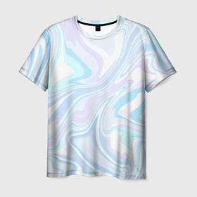 Мужская футболка 3D с принтом Абстракция голубая плазма в Кировске, 100% полиэфир | прямой крой, круглый вырез горловины, длина до линии бедер | 