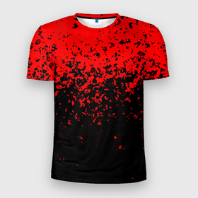 Мужская футболка 3D Slim с принтом Красно чёрный переход в Новосибирске, 100% полиэстер с улучшенными характеристиками | приталенный силуэт, круглая горловина, широкие плечи, сужается к линии бедра | Тематика изображения на принте: 