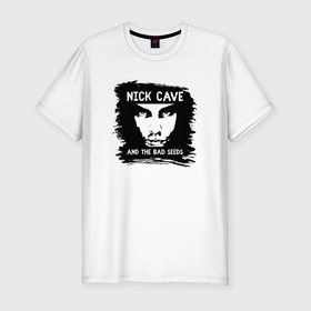 Мужская футболка хлопок Slim с принтом Nick Cave in black white в Новосибирске, 92% хлопок, 8% лайкра | приталенный силуэт, круглый вырез ворота, длина до линии бедра, короткий рукав | 