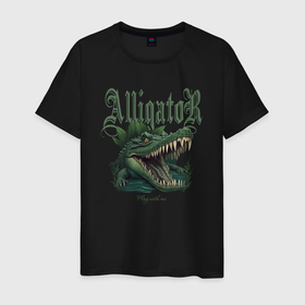Мужская футболка хлопок с принтом Аллигатор в Кировске, 100% хлопок | прямой крой, круглый вырез горловины, длина до линии бедер, слегка спущенное плечо. | 