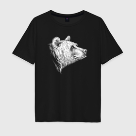 Мужская футболка хлопок Oversize с принтом Голова улыбающегося медведя в Белгороде, 100% хлопок | свободный крой, круглый ворот, “спинка” длиннее передней части | 