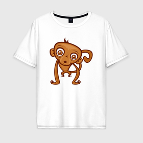 Мужская футболка хлопок Oversize с принтом Удивлённая обезьянка в Новосибирске, 100% хлопок | свободный крой, круглый ворот, “спинка” длиннее передней части | 