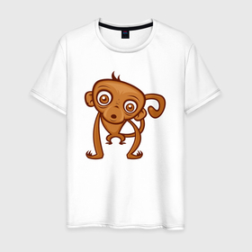 Мужская футболка хлопок с принтом Удивлённая обезьянка в Новосибирске, 100% хлопок | прямой крой, круглый вырез горловины, длина до линии бедер, слегка спущенное плечо. | 