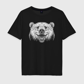 Мужская футболка хлопок Oversize с принтом Морда улыбающегося медведя в Белгороде, 100% хлопок | свободный крой, круглый ворот, “спинка” длиннее передней части | 