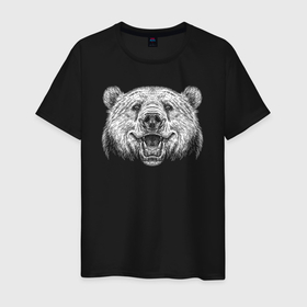Мужская футболка хлопок с принтом Морда улыбающегося медведя в Екатеринбурге, 100% хлопок | прямой крой, круглый вырез горловины, длина до линии бедер, слегка спущенное плечо. | Тематика изображения на принте: 