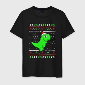 Мужская футболка хлопок с принтом Динозаврик в узорах в Санкт-Петербурге, 100% хлопок | прямой крой, круглый вырез горловины, длина до линии бедер, слегка спущенное плечо. | 