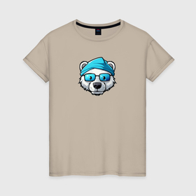 Женская футболка хлопок с принтом Милый полярный медведь в Кировске, 100% хлопок | прямой крой, круглый вырез горловины, длина до линии бедер, слегка спущенное плечо | 