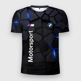 Мужская футболка 3D Slim с принтом BMW Motorsport   плиты с эффектом свечения в Санкт-Петербурге, 100% полиэстер с улучшенными характеристиками | приталенный силуэт, круглая горловина, широкие плечи, сужается к линии бедра | 