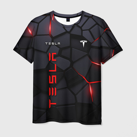 Мужская футболка 3D с принтом Tesla   плиты с эффектом свечения в Кировске, 100% полиэфир | прямой крой, круглый вырез горловины, длина до линии бедер | 