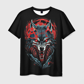 Мужская футболка 3D с принтом Логотип рок группы Алиса на фоне волка , 100% полиэфир | прямой крой, круглый вырез горловины, длина до линии бедер | Тематика изображения на принте: 