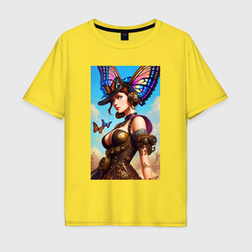 Мужская футболка хлопок Oversize с принтом Lady butterfly   steampunk , 100% хлопок | свободный крой, круглый ворот, “спинка” длиннее передней части | Тематика изображения на принте: 