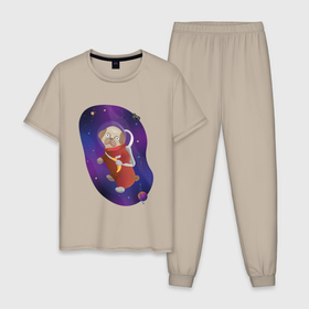 Мужская пижама хлопок с принтом Космо банановые войска в Кировске, 100% хлопок | брюки и футболка прямого кроя, без карманов, на брюках мягкая резинка на поясе и по низу штанин
 | 