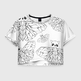 Женская футболка Crop-top 3D с принтом Тату мотылек с черепом в Екатеринбурге, 100% полиэстер | круглая горловина, длина футболки до линии талии, рукава с отворотами | 