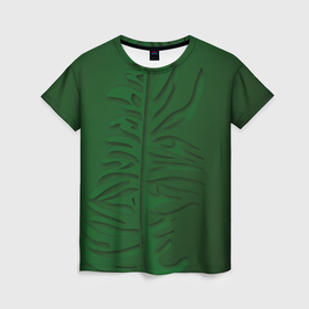 Женская футболка 3D с принтом Темный тропический лист , 100% полиэфир ( синтетическое хлопкоподобное полотно) | прямой крой, круглый вырез горловины, длина до линии бедер | 