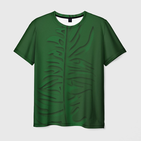 Мужская футболка 3D с принтом Темный тропический лист в Тюмени, 100% полиэфир | прямой крой, круглый вырез горловины, длина до линии бедер | 
