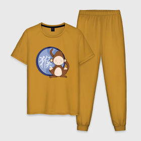 Мужская пижама хлопок с принтом Год обезьяны на китайском в Санкт-Петербурге, 100% хлопок | брюки и футболка прямого кроя, без карманов, на брюках мягкая резинка на поясе и по низу штанин
 | 