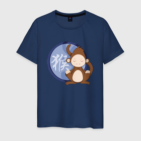 Мужская футболка хлопок с принтом Год обезьяны на китайском в Санкт-Петербурге, 100% хлопок | прямой крой, круглый вырез горловины, длина до линии бедер, слегка спущенное плечо. | 