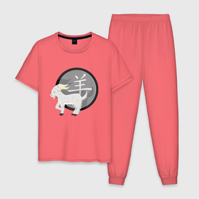 Мужская пижама хлопок с принтом Год козы на китайском , 100% хлопок | брюки и футболка прямого кроя, без карманов, на брюках мягкая резинка на поясе и по низу штанин
 | 