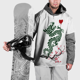 Накидка на куртку 3D с принтом Дракон на сакуре в Тюмени, 100% полиэстер |  | Тематика изображения на принте: 