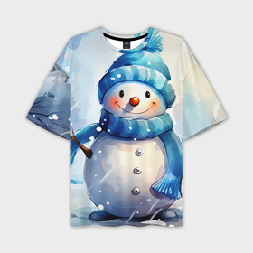 Мужская футболка oversize 3D с принтом Большой  снеговик в Тюмени,  |  | Тематика изображения на принте: 