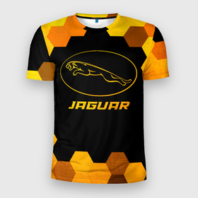 Мужская футболка 3D Slim с принтом Jaguar   gold gradient в Санкт-Петербурге, 100% полиэстер с улучшенными характеристиками | приталенный силуэт, круглая горловина, широкие плечи, сужается к линии бедра | Тематика изображения на принте: 