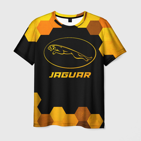 Мужская футболка 3D с принтом Jaguar   gold gradient , 100% полиэфир | прямой крой, круглый вырез горловины, длина до линии бедер | Тематика изображения на принте: 