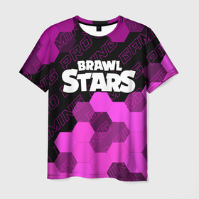 Мужская футболка 3D с принтом Brawl Stars pro gaming посередине в Екатеринбурге, 100% полиэфир | прямой крой, круглый вырез горловины, длина до линии бедер | 