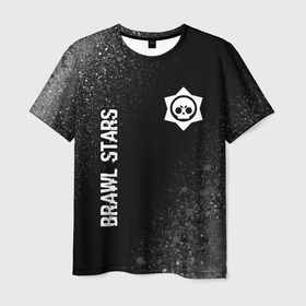 Мужская футболка 3D с принтом Brawl Stars glitch на темном фоне вертикально в Екатеринбурге, 100% полиэфир | прямой крой, круглый вырез горловины, длина до линии бедер | 