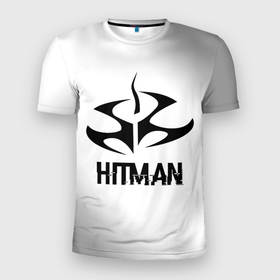 Мужская футболка 3D Slim с принтом Hitman glitch на светлом фоне в Тюмени, 100% полиэстер с улучшенными характеристиками | приталенный силуэт, круглая горловина, широкие плечи, сужается к линии бедра | Тематика изображения на принте: 