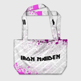 Пляжная сумка 3D с принтом Iron Maiden rock legends по горизонтали в Белгороде, 100% полиэстер | застегивается на металлическую кнопку; внутренний карман застегивается на молнию. Стенки укреплены специальным мягким материалом, чтобы защитить содержимое от несильных ударов
 | Тематика изображения на принте: 