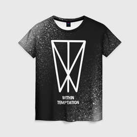 Женская футболка 3D с принтом Within Temptation glitch на темном фоне в Тюмени, 100% полиэфир ( синтетическое хлопкоподобное полотно) | прямой крой, круглый вырез горловины, длина до линии бедер | 