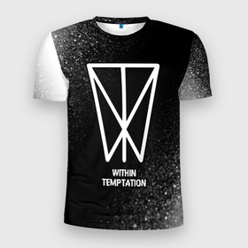 Мужская футболка 3D Slim с принтом Within Temptation glitch на темном фоне в Екатеринбурге, 100% полиэстер с улучшенными характеристиками | приталенный силуэт, круглая горловина, широкие плечи, сужается к линии бедра | Тематика изображения на принте: 