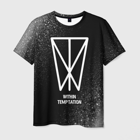 Мужская футболка 3D с принтом Within Temptation glitch на темном фоне в Екатеринбурге, 100% полиэфир | прямой крой, круглый вырез горловины, длина до линии бедер | Тематика изображения на принте: 