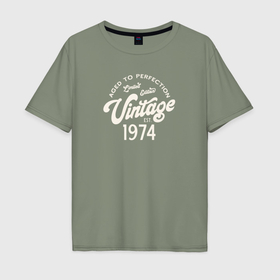 Мужская футболка хлопок Oversize с принтом 1974 год   выдержанный до совершенства в Курске, 100% хлопок | свободный крой, круглый ворот, “спинка” длиннее передней части | 