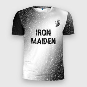 Мужская футболка 3D Slim с принтом Iron Maiden glitch на светлом фоне посередине в Белгороде, 100% полиэстер с улучшенными характеристиками | приталенный силуэт, круглая горловина, широкие плечи, сужается к линии бедра | Тематика изображения на принте: 