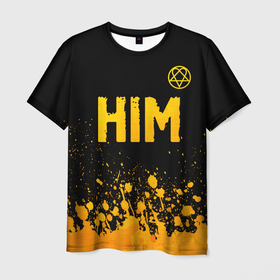 Мужская футболка 3D с принтом HIM   gold gradient посередине в Курске, 100% полиэфир | прямой крой, круглый вырез горловины, длина до линии бедер | 
