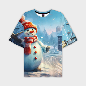 Мужская футболка oversize 3D с принтом Снеговик   новогодний в Тюмени,  |  | 