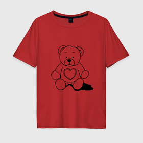 Мужская футболка хлопок Oversize с принтом Влюбленный мишка с сердцем в Екатеринбурге, 100% хлопок | свободный крой, круглый ворот, “спинка” длиннее передней части | Тематика изображения на принте: 