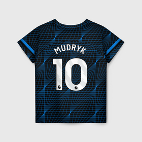 Детская футболка 3D с принтом Михаил Мудрик форма Челси 23 24 гостевая в Белгороде, 100% гипоаллергенный полиэфир | прямой крой, круглый вырез горловины, длина до линии бедер, чуть спущенное плечо, ткань немного тянется | 
